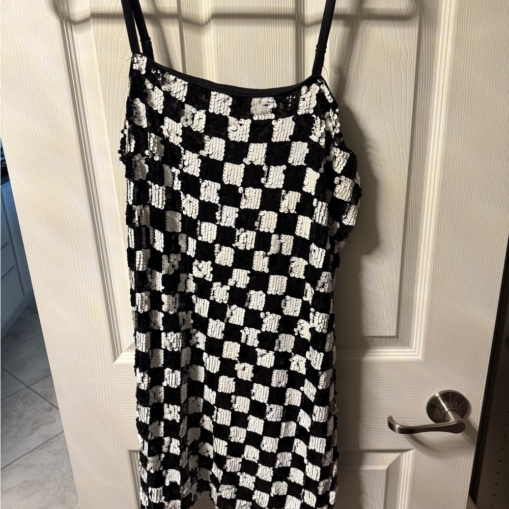 Black and White Checkered Sequin Dress
